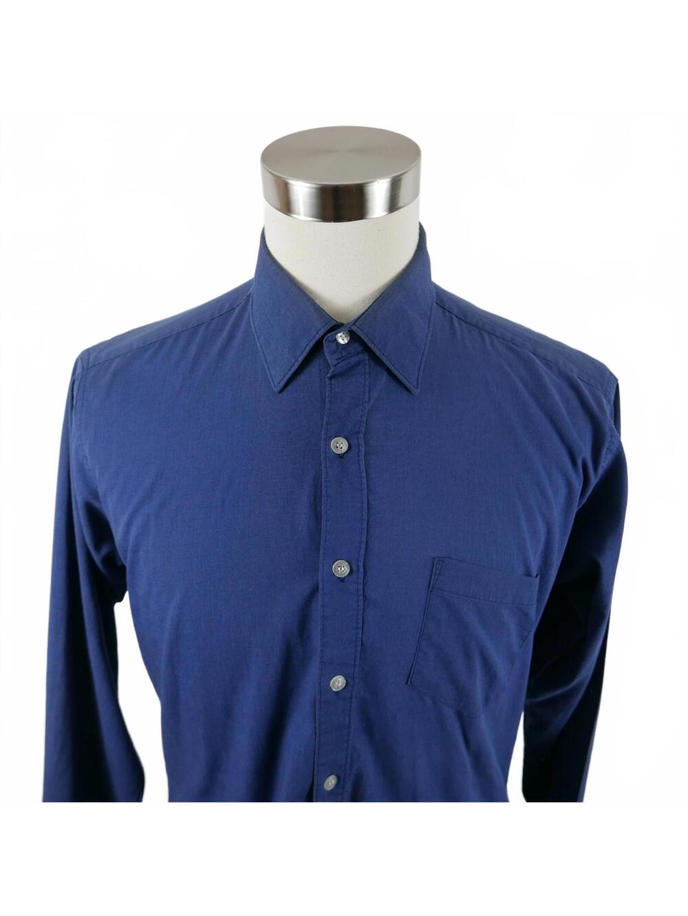 Botany 500 Mens Single Needle Tailoring Button Up Navy Shirt 16.5 34/35 Vintage